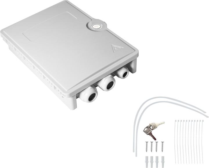 Helos FTTH-Hausanschlussbox für max. 24 Fasern, 6x LC/QD oder SC/DX (Spleissbox)