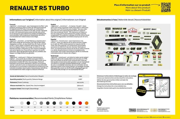 Valeurs nutritives et ingrédients Heller Renault R5 Turbo