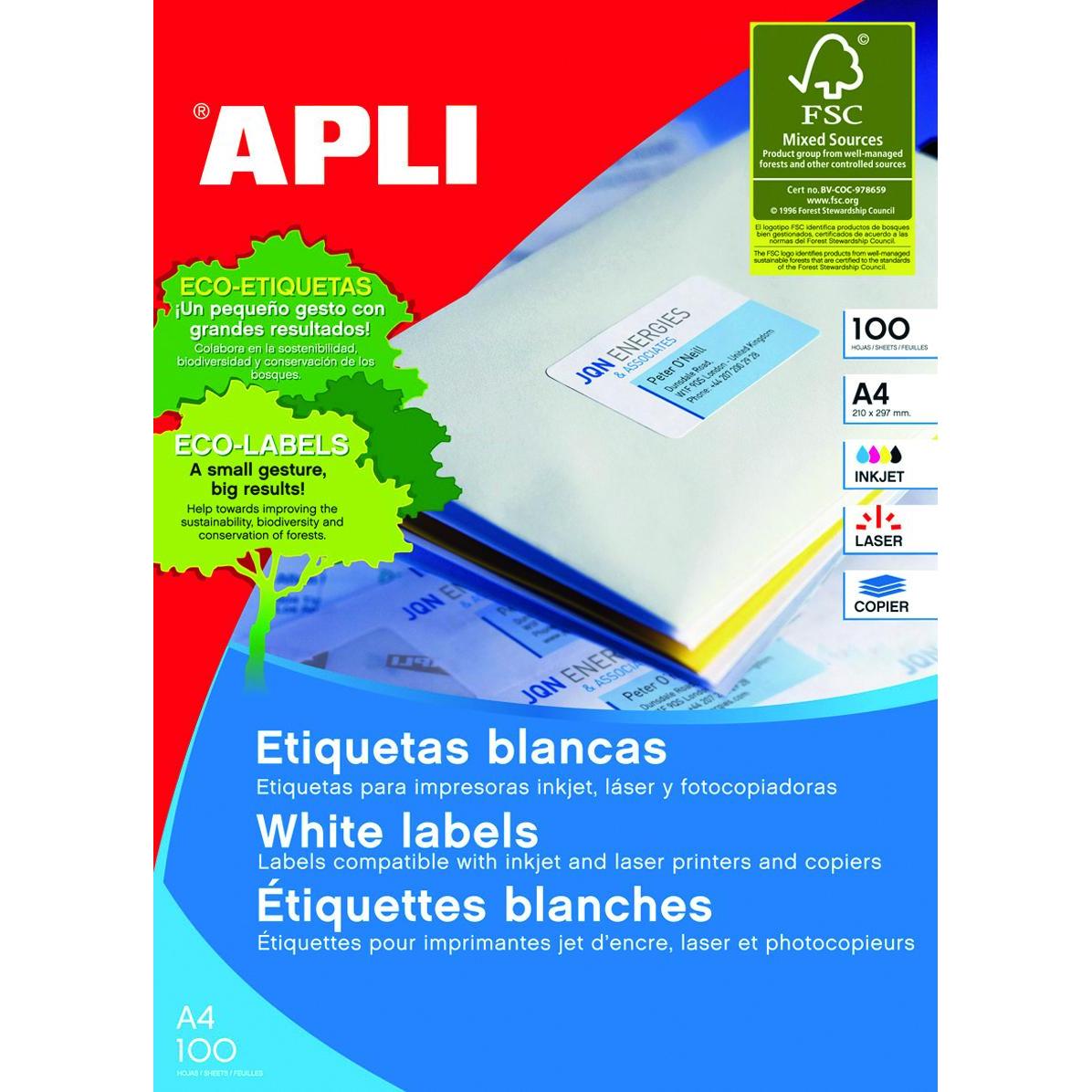 Apli, Etiketten, Universaletiketten, 70x37mm, rechteckig, weiss, 100 blatt.
