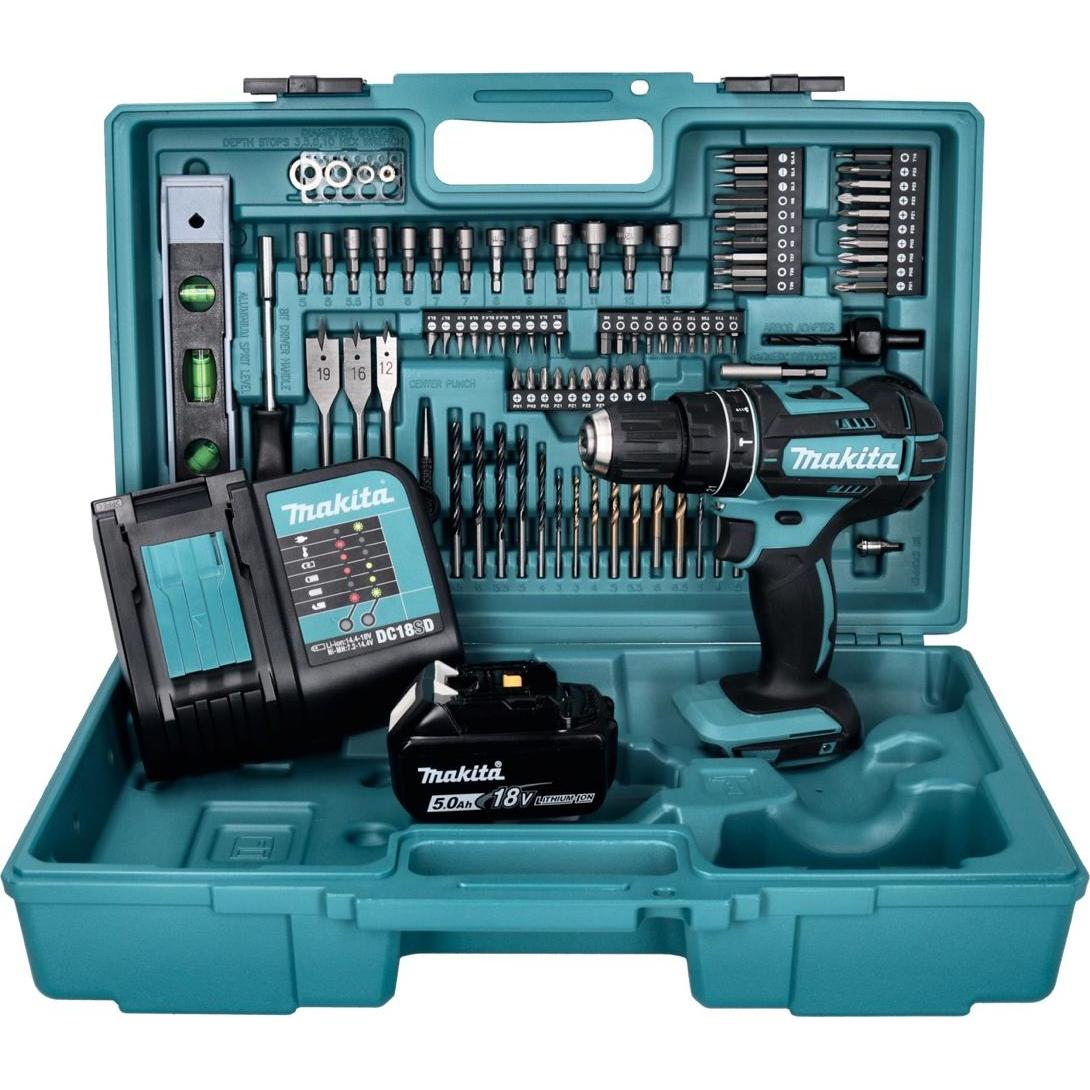 Thumbnail - Makita, Bohrmaschine + Akkuschrauber, DHP 482 STX5 Akku Schlagbohrschrauber 18 V 62 Nm + 1x Akku 5,0 Ah + Ladegerät + 10...