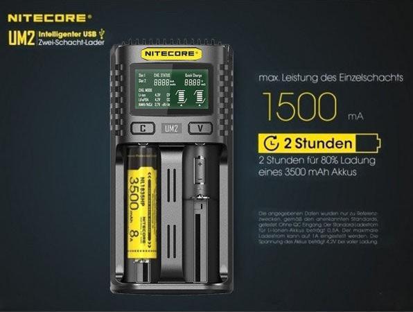 Productafbeelding Nitecore UM2 USB-Ladegerät (1 Pcs., 14500, 16340, 18650, 26650, Lader zonder batterij)
