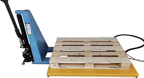 Actual product image eurokraft basic Low profile lift table, E shaped, max. load 1200 kg, hand operated control unit.