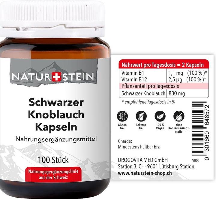 Nutritional values and ingredients Naturstein Schwarzer Knoblauch (100 Piece, Capsules, 156 g)