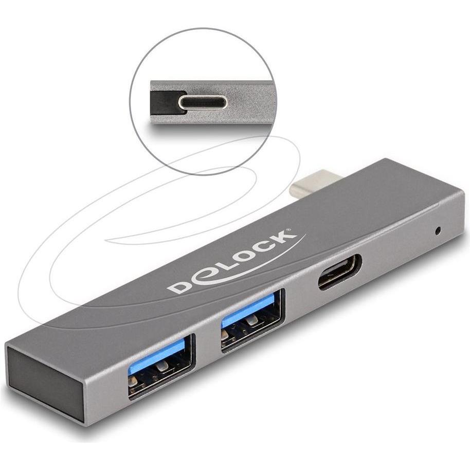 Delock Hub USB sottile a 3 porte con USB Type-C a 1 x USB 5 Gbps (USB-C, 3 porte), Docking station + Hub USB, Grigio