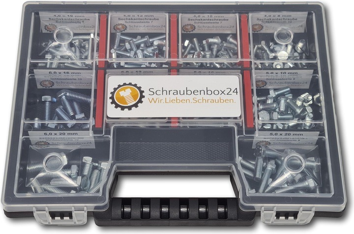 Produktbild Schraubenbox24 Sechskantschrauben Sortiment M4-M5-M6 // 8mm-20mm 215 tlg. Schraubenbox (215 Schrauben pro Stück)
