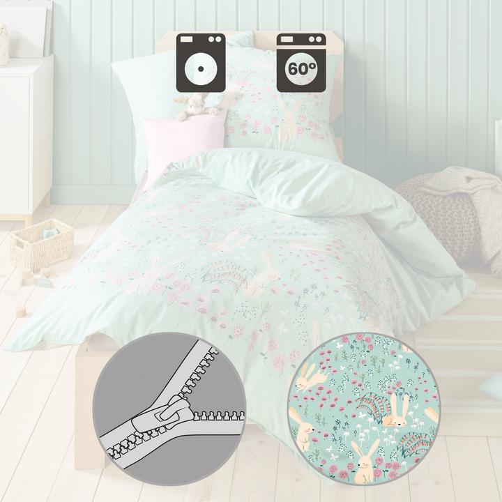 Produktbild Kaeppel Biber Bettwäsche Bunnys jade (Duvetbezug, 135 x 200 cm, 80 x 80 cm)