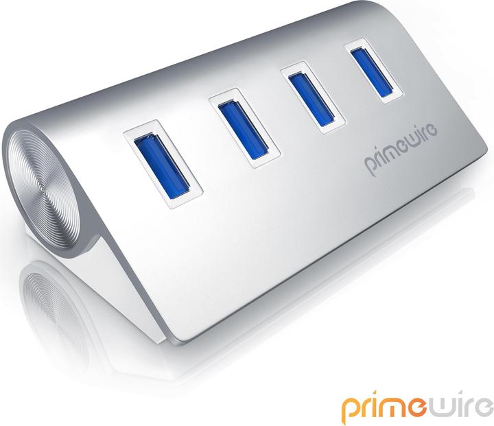 Produktbild Primewire aktiver 4 Port USB 3.0 Hub, Verteiler mit Netzteil, Hot Plug, USB Hub Aluminiumgehäuse (USB-A, 4 Ports)
