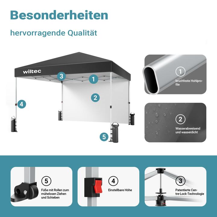 Actual product image Wiltec Faltpavillon 3x3m grau Räder Gartenpavillon Partyzelt Pavillon Camping (300 cm, 300 cm)