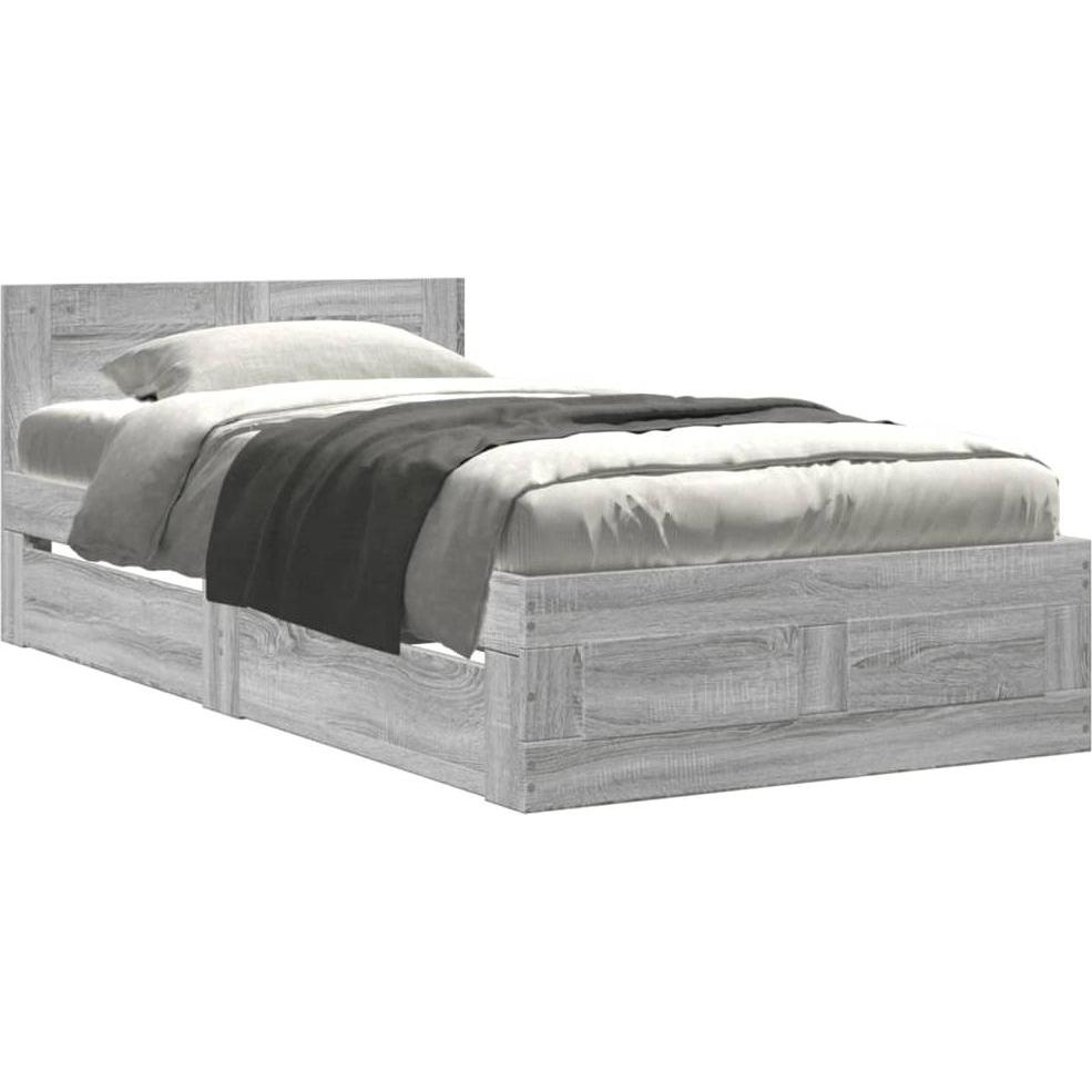 VidaXL, Bett, Bettgestell Bett Einzelbett mit Kopfteil Lattenrost Grau Sonoma 75x190cm (75 x 190 cm)