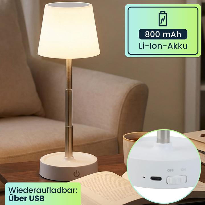 Actual product image Casativo 2er-Set Edle LED Tischleuchte dimmbar & aufladbar: Akku Nachttischlampe modern, Höhe verstellbar, wa (118 lm)