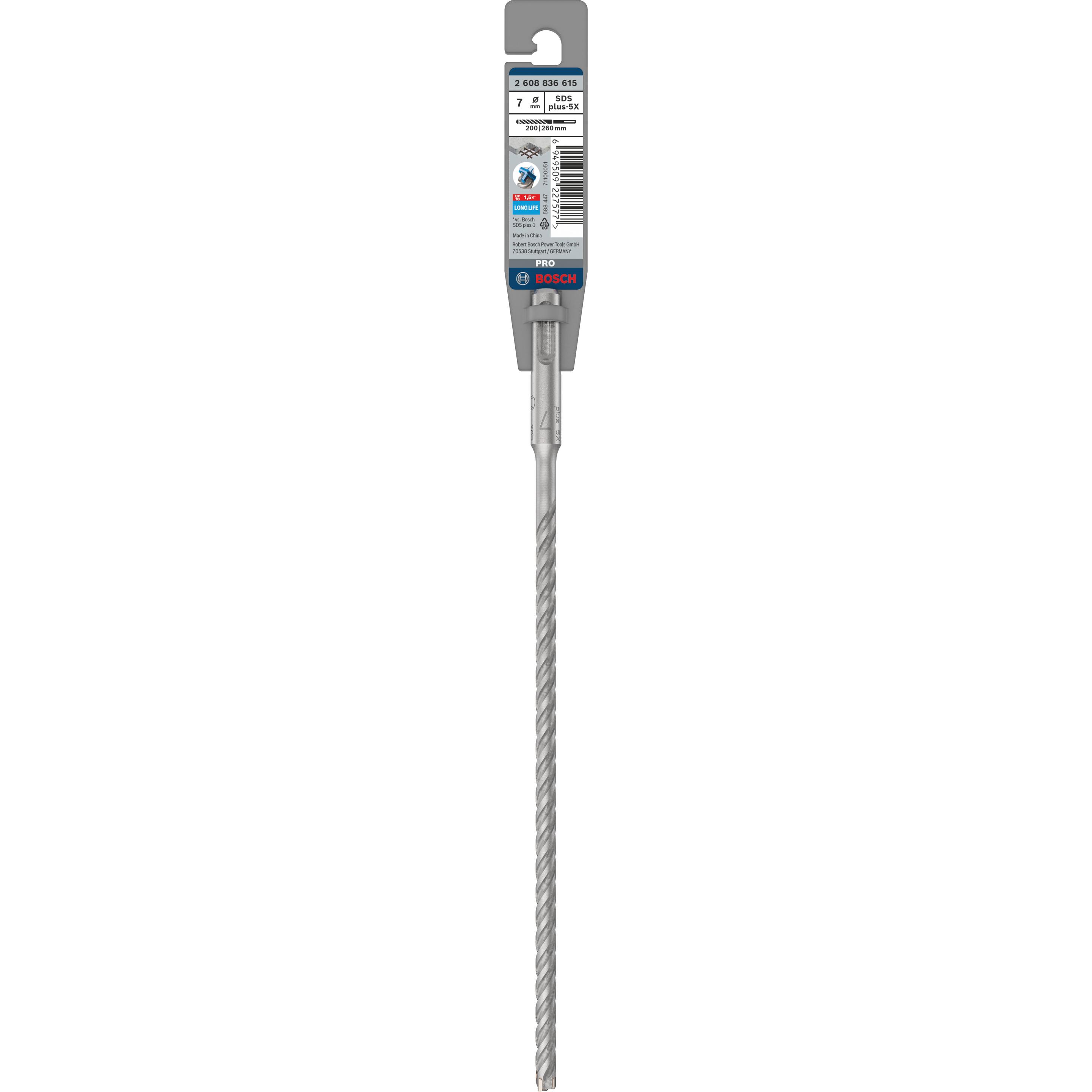 Thumbnail - Bosch Professional Zubehör, Bohrereinsatz, PRO SDS plus-5X Hammerbohrer, 7 x 200 x 260 mm (7 Millimeter)