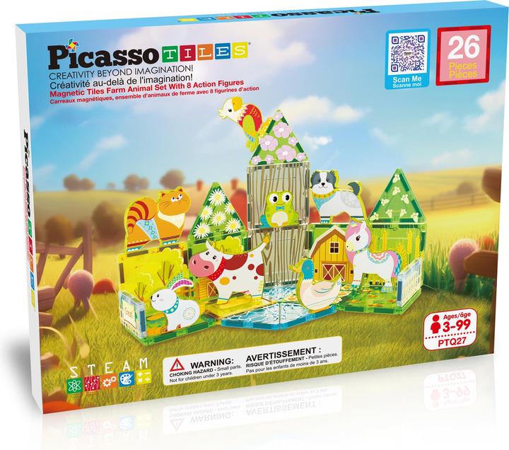 Productafbeelding PicassoTiles Picasso Tiles - Farm themed set with 8 animals (26 pcs) (PTQ27)