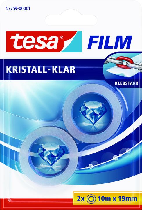Produktbild tesa 2x tesafilm KRISTALL-KLAR, hochtransparent, alterungsbeständig, mit starker Haftung (19 mm)