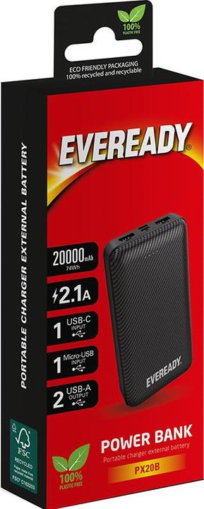 Immagine prodotto Eveready PX20B - Powerbank 20000 mAh 2x USB-A (nero) (5 W, 74 Wh)