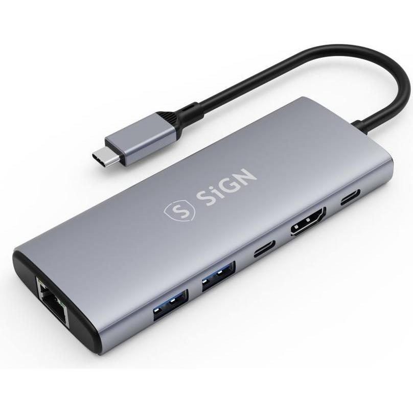 SIGN HUB USB-C to USB-A / USB-C / HDMI / RJ45 (USB-C), Docking station + Hub USB