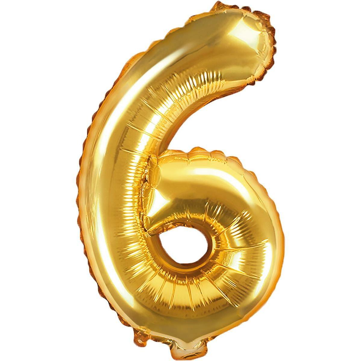 Partydeco Zahlenballon Folie 6 Gold 35-40 cm