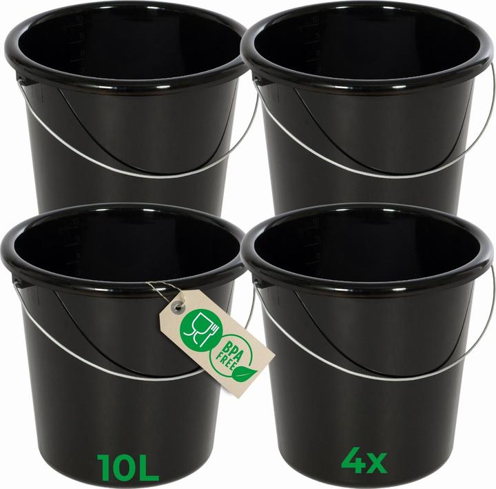 Produktbild Novaliv 4 Stück Eimer 10L Schwarz mit Masseinteilung - Putzeimer 10 Liter? 28,5 cm Praktischer Allro (4 Stk.)