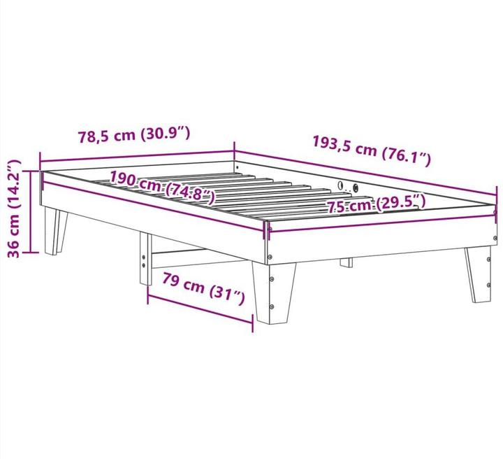 Actual product image vidaXL Bettgestell (75 x 190 cm)
