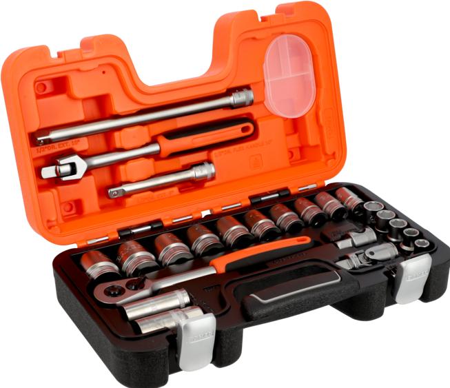 Actual product image Bahco 1/2"-Steckschlüssel-Satz, zöllig, Sechskant, inklusive Umschaltknarre - 23-teilig (16 mm)