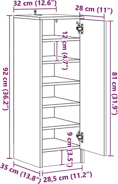 Produktbild vidaXL Wand-Schuhschrank (32 x 35 x 92 cm)