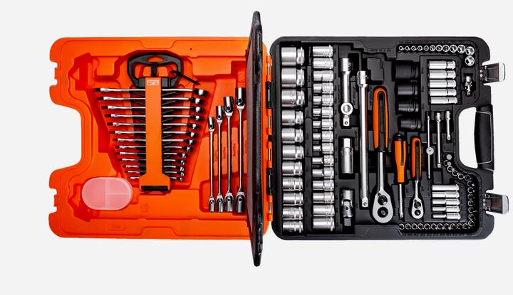 Produktbild Bahco 1/4"- und 1/2"-Steckschlüssel-Satz inklusive Ring-Maulschlüsseln/Schraubendreher-Einsätzen - 108-