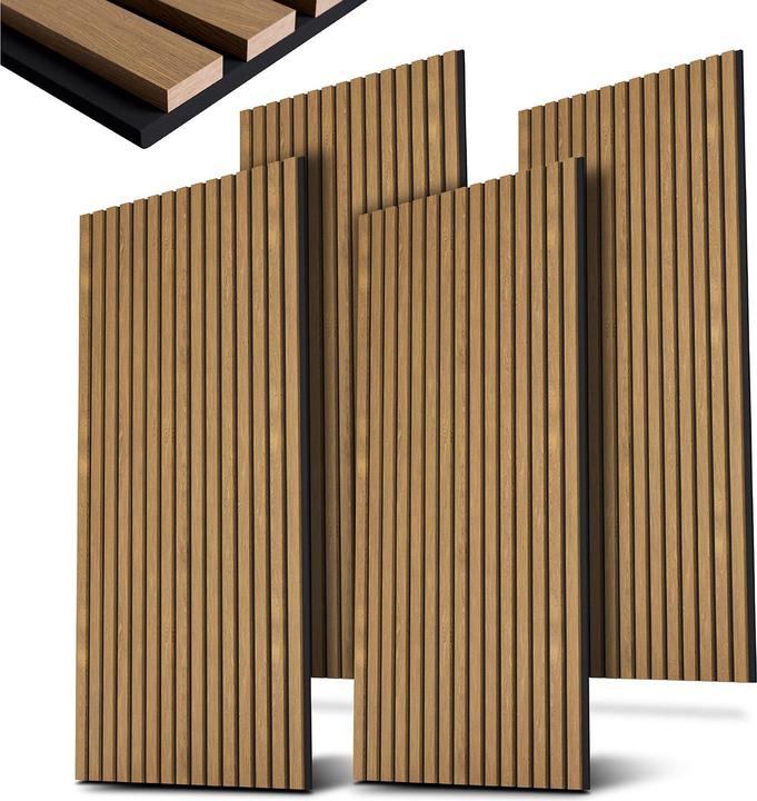 Produktbild Juskys 4x Akustik Wandpaneele 120x60cm - Eiche Natur Dunkel (60 x 120 cm)
