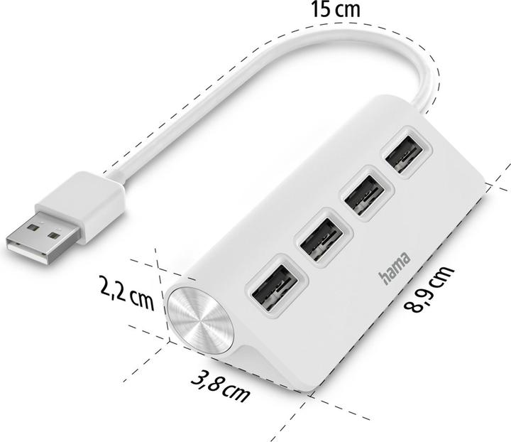 Produktbild Hama USB-A-Hub, 4 Ports, USB 2.0, 480 Mbit/s, Weiss (USB-A, 4 Ports)