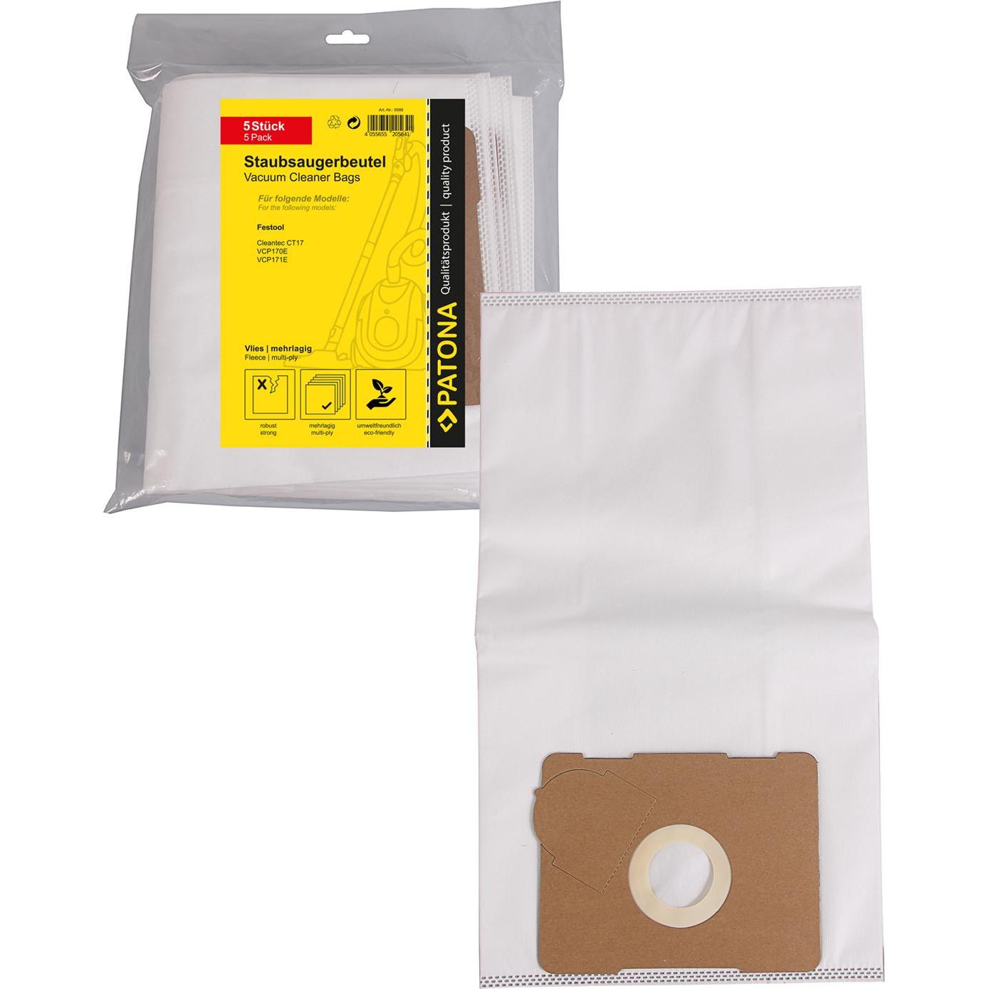 Patona 5 sacchetti hoover in pile multistrato f. Festool Cleantec CT17 VCP170E VCP171E, Sacchetti per aspirapolvere