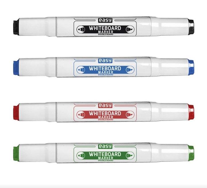 Produktbild Easy Stationery Doppelter trocken abwischbarer Marker, 4 Farben, EINFACH (Schwarz, Rot, Grün, Blau)