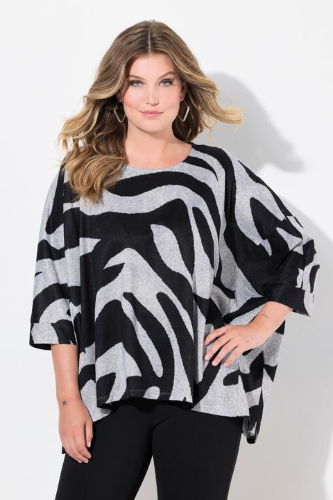 Actual product image Miamoda Damen grosse Grössen Pullover, oversized, Zebramuster, 3/4-Ärmel schwarz 58+ 836919100-58+ (58)