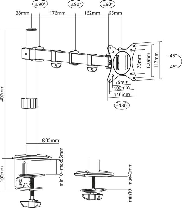 Produktbild Wiltec Monitorhalterung bis 32" Bildschirmhalterung bis 9kg Tischklemme VESA (Tisch, 32", 9 kg)