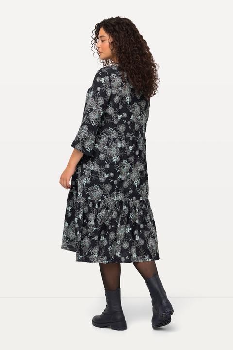 Produktbild Ulla Popken Midikleid, Volants, A-Linie, Tunika-Ausschnitt, 3/4-Arm (50, 52)