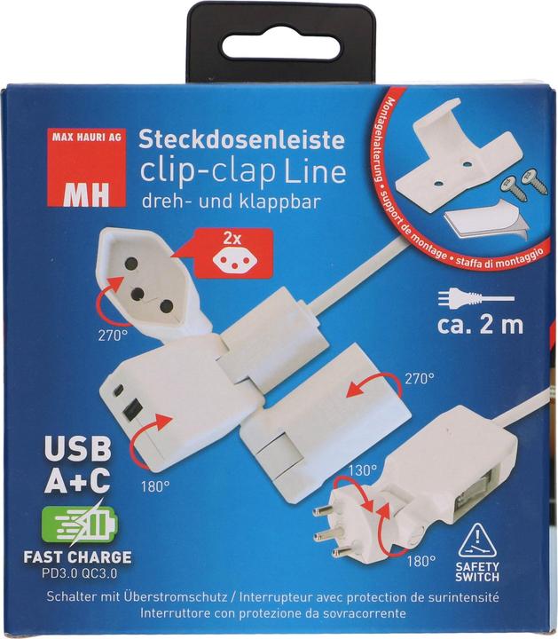Actual product image Max Hauri clip-clap socket strip (2x, 2 m)