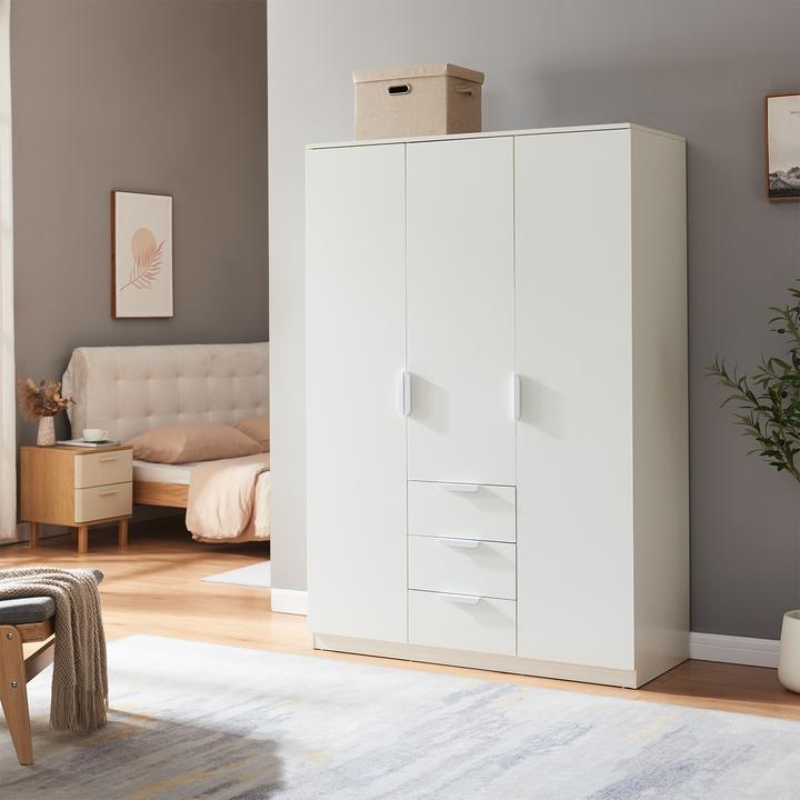 Produktbild En.Casa Kleiderschrank Eiselfing 176x120x52 cm 3 Schubladen Weiss