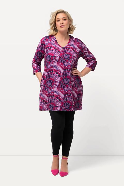 Produktbild Ulla Popken Longshirt, Batikmuster, Zipper, V-Ausschnitt, 3/4-Arm (56)