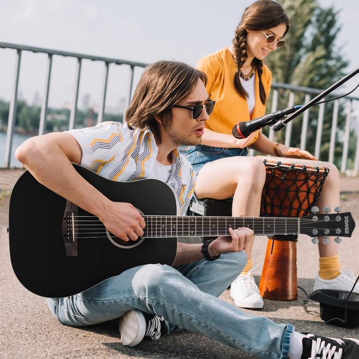 Actual product image Donner Beginner Acoustic Guitar Bundle with Gigbag, Tuner, Capo, Strap, Strings, and Picks (Acoustic guitar set, Sides: Mahogany, Top: Spruce)