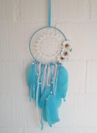 Cover-Discount Attrape-rêves Dreamcatcher Deko indien crocheté bleu