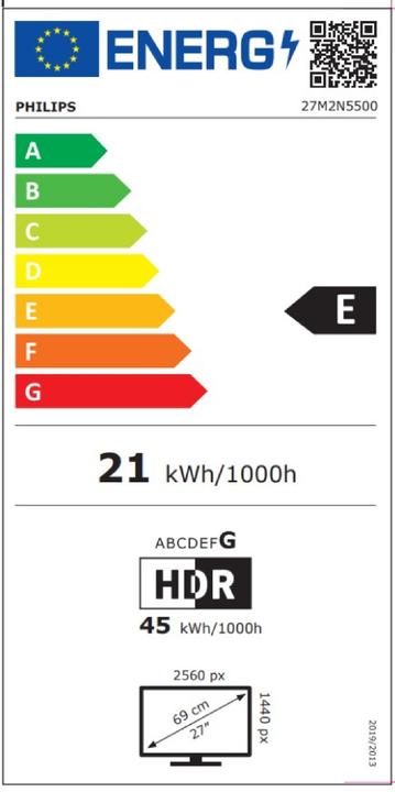 Energie-Label Philips 68,5cm (27,0") 27M2N5500 16:09 2xHDMI+DP IPS bl/gr retail (2560 x 1440 Pixel, 27")