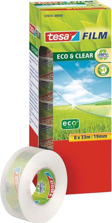 Produktbild tesa 8x tesafilm ECO & CLEAR, lösungsmittelfrei und alterungsbeständig (19 mm)