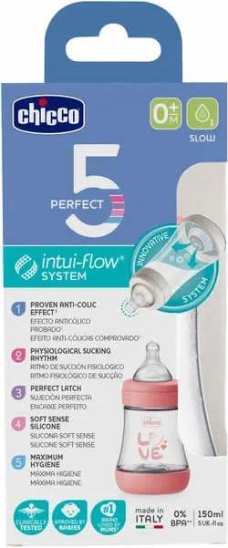 Actual product image Chicco Perfect5 Anti-Kolik-Flasche für Mädchen, 150 ml, 0 m+ (150 ml)