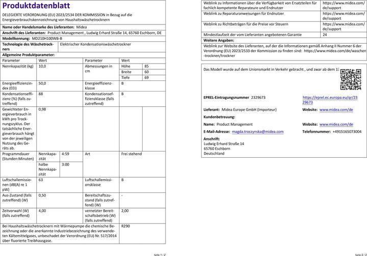 Produktbild Midea MD210H100WB-B (10 kg, Links)