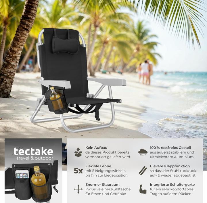 Actual product image tectake Beach chair Coral, foldable with backpack function