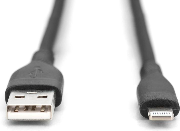 Produktbild Digitus Lightning Silikon Anschlusskabel, USB-A - Lightning 0,5m, schwarz (0.50 m, USB 2.0, 12 W)