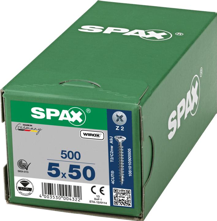 Immagine prodotto Spax Testa Svasata A Croce Z2 Completamente Filettata Wirox (500 Viti per pezzo)
