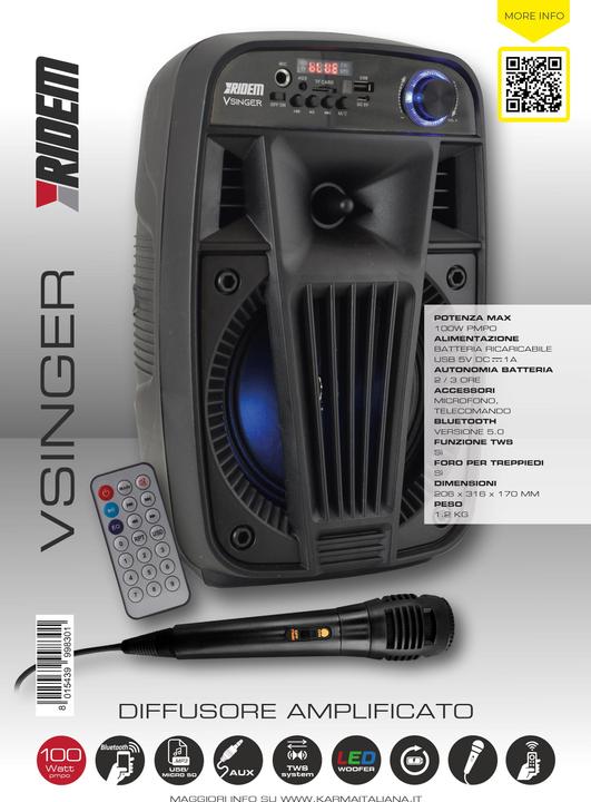 Produktbild Karma Speaker V Singer 100w Bluetooth/Usb Microsd Con Microfono E Telecomando (Batteriebetrieb)