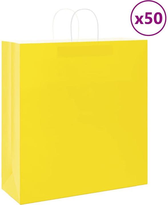 Produktbild VidaXL Kraftpapiertüten 50 Stk. mit Henkel Gelb 45x17x48 cm Papiertüte (Geschenktüte, 50 x)