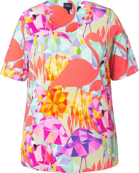 Produktbild Ulla Popken Slinkyshirt, Flamingos, Herz-Ausschnitt, Halbarm (58)