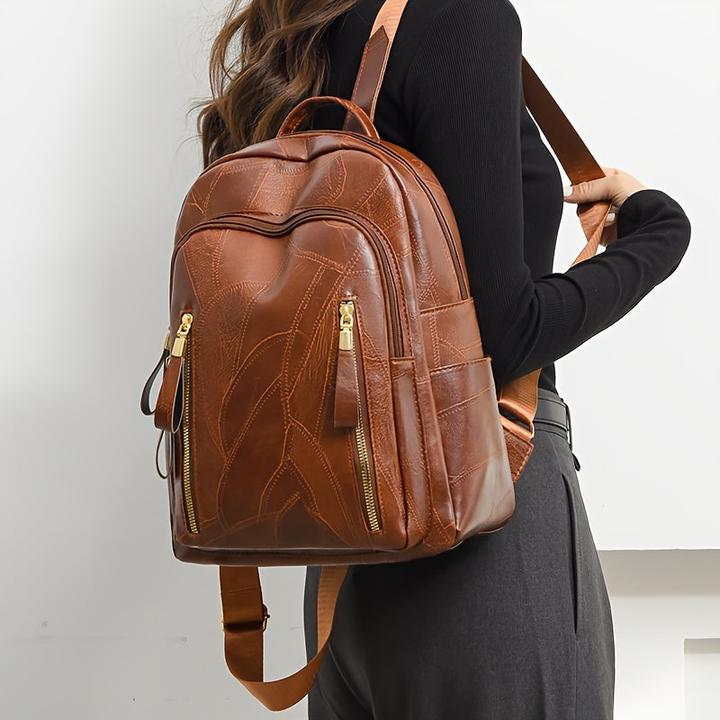 Image du produit Only-Bags.Store Sac à dos rétro texturé, sac à dos de jour en cuir PU à la mode, sac d'école décontracté à couches (26 l)