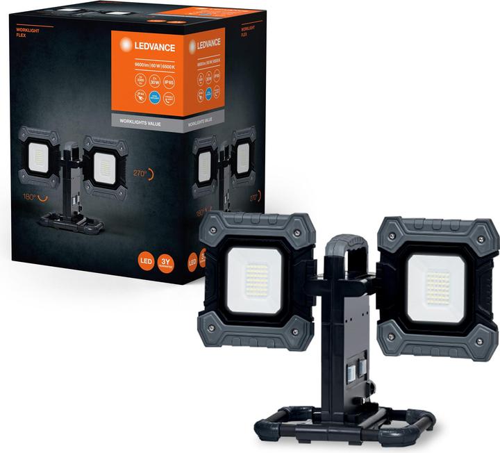 Actual product image Ledvance OSRAM LED Aussen-Strahler WORKLIGHT VALUE FLEX 2x30W 865 Kaltweiss 4099854430572 (6600 lm)