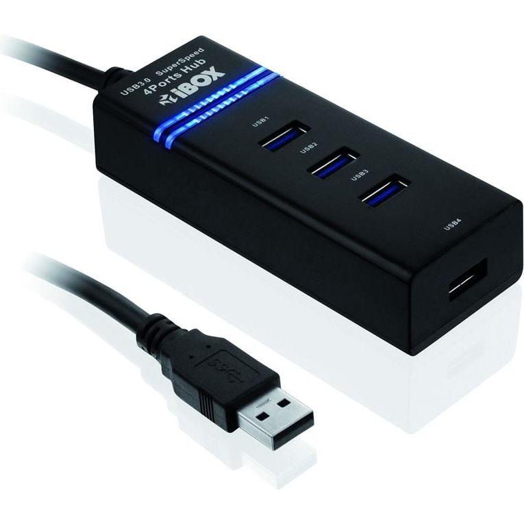 iBox IUH3FB Schnittstellen-Hub 5000 Mbit/s Schwarz (USB-C, 4 Ports), Dockingstation + USB Hub, Schwarz